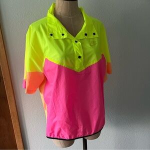 NIKE sz S Bright Windrunner Short Sleeve Shirt Kim Jone Pink Yellow Orange